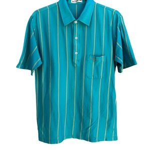 Richard Vintage 70s Disco Striped Short Sleeve Polo Shirt Teal Men M Grandpacore